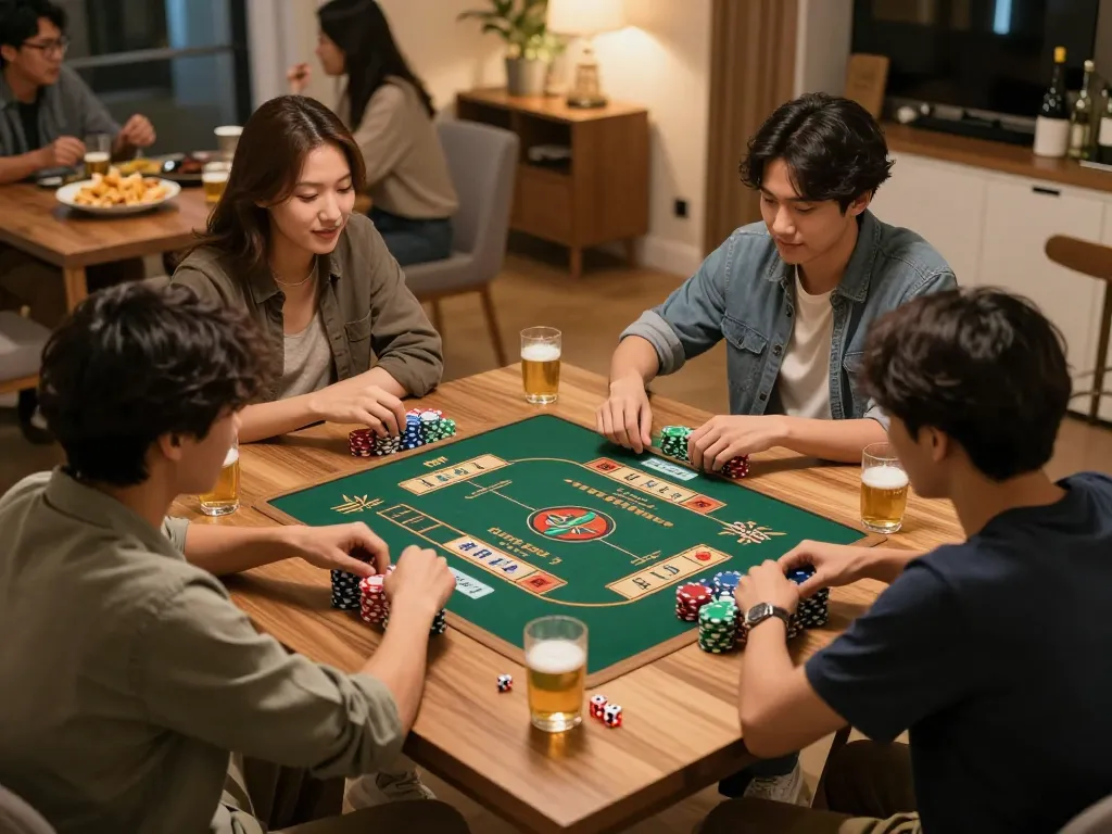 Tài Xỉu Sunwin gameplay scene featuring friends at home enjoying a competitive game night