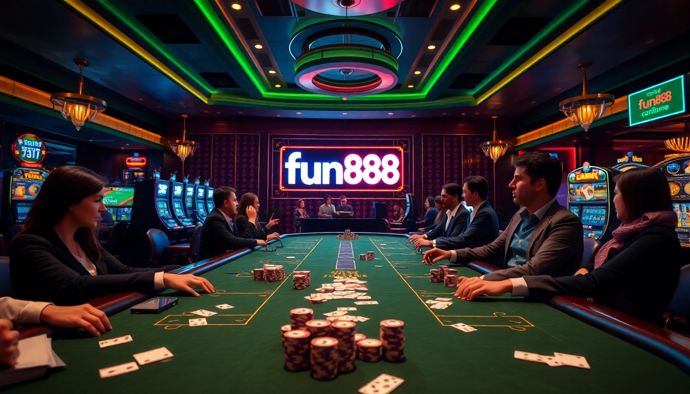 Experience the thrill of fun88 com login at an elegant casino table bustling with action.