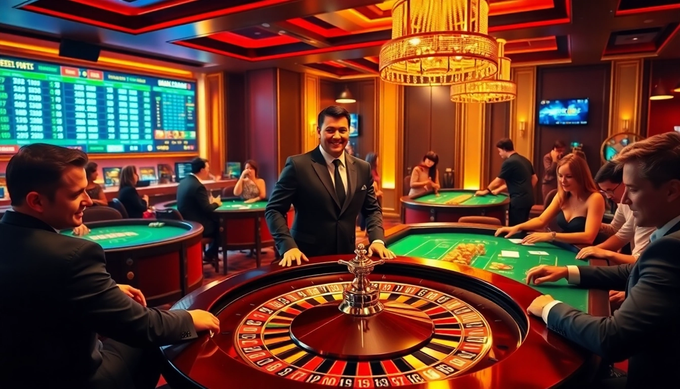 Experience the excitement of gambling at https://xx88.day/ with players enjoying various casino games in a luxurious setting.