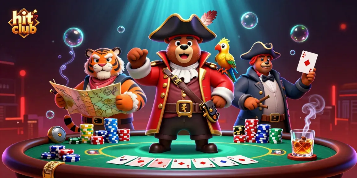 Engage in the hit club experience with exciting poker action featuring a pirate captain and tiger!