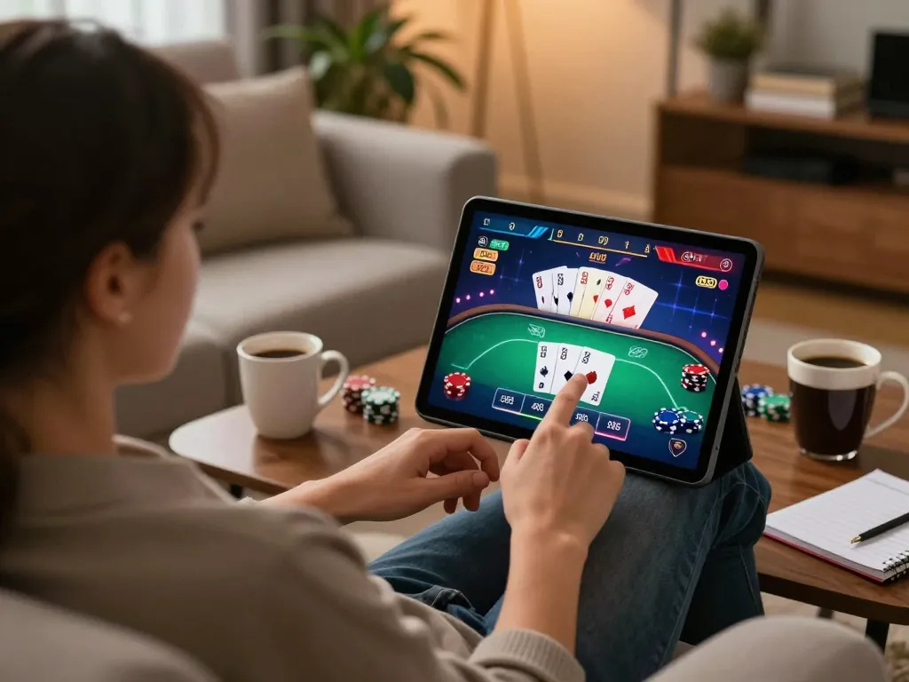 Engaged in online poker on the trang chủ 789win tablet while relaxing at home