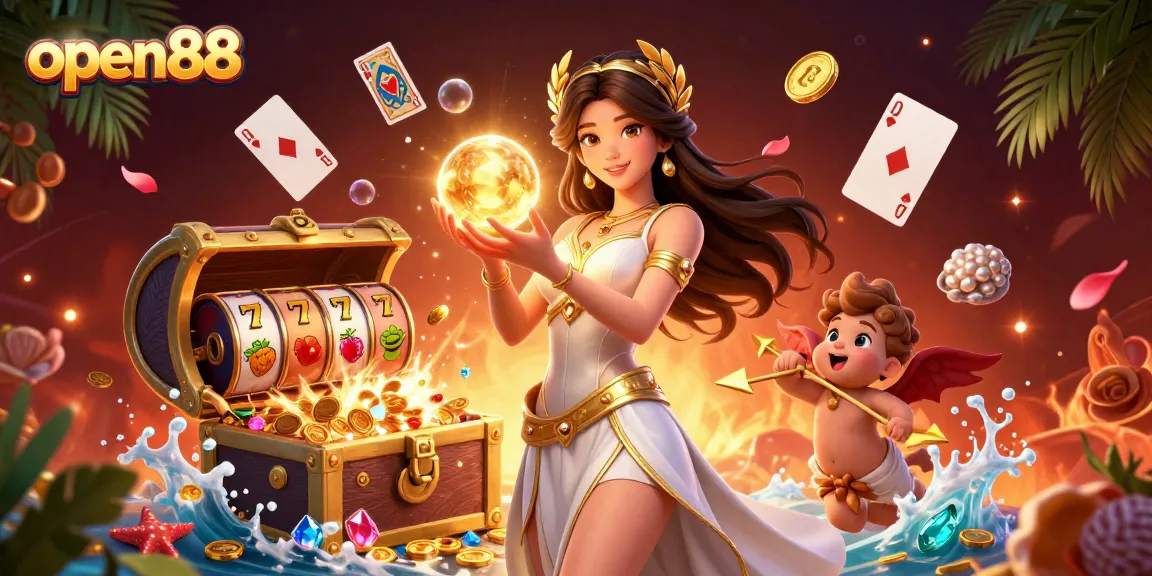 Experience thrilling slots and jackpots at open88 with a vibrant and dynamic 3D casino scene.