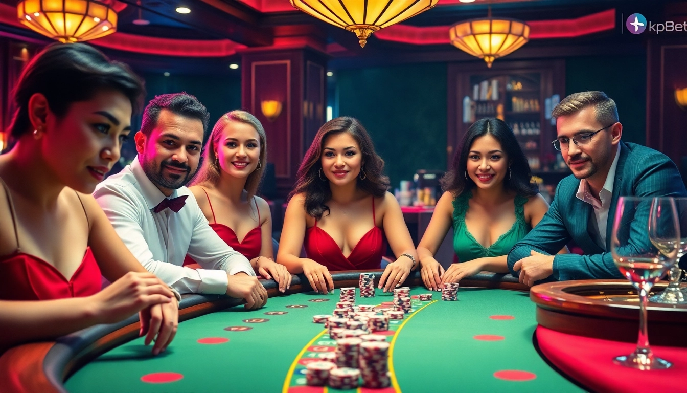 Players experiencing high-stakes poker at KP88 bet in a luxurious casino environment