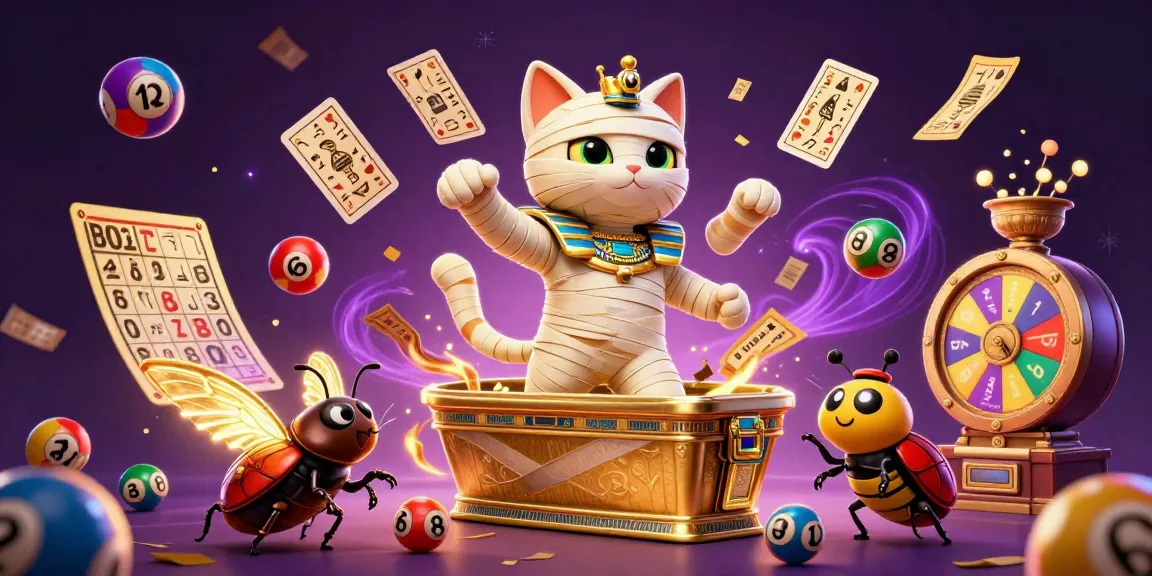Engage with hitclub's vibrant gaming scene featuring an Egyptian mummy cat and energetic lottery elements.
