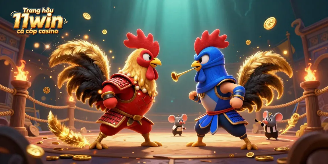 Experience the thrilling showdown in Trang chủ 11win cá cược casino as fighting roosters clash in a vibrant arena.