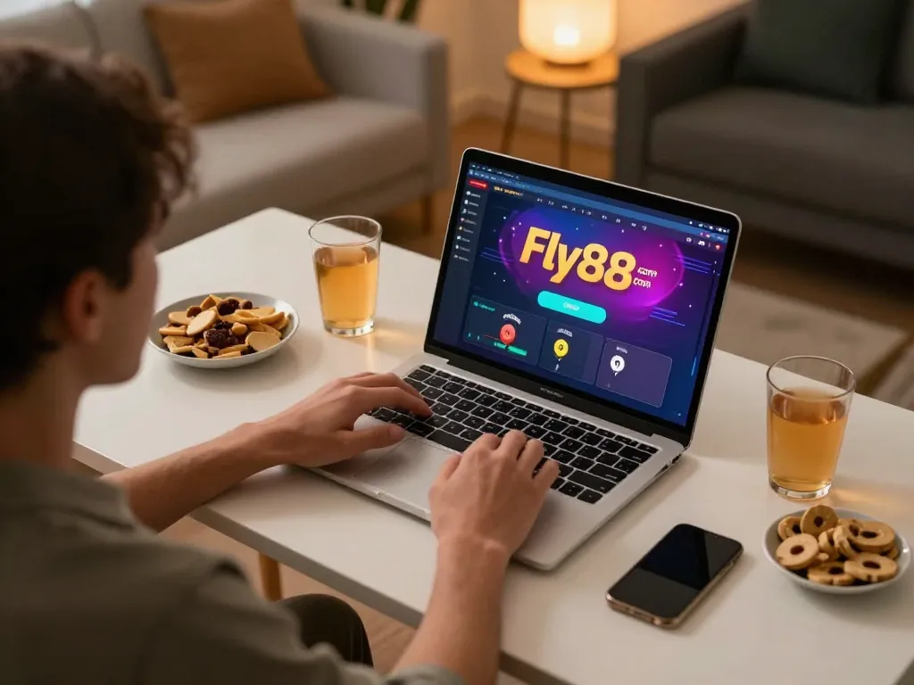 Engaging online poker gameplay on Fly88 com, showcasing a cozy home office environment.