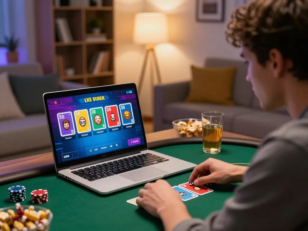 Engaging in strategic gameplay on Net88's live poker platform from a cozy home setting.