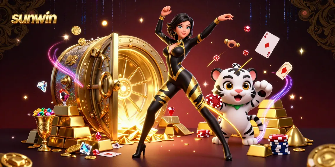 Engage in thrilling sunwin online poker play alongside a stunning acrobatic character and playful white tiger.