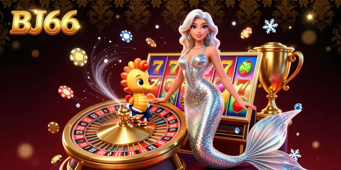 BJ66 presents a vibrant scene with a stunning woman beside a roulette wheel, highlighting engaging casino elements.