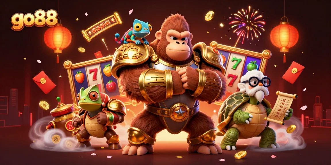 Experience thrilling gameplay with go88 featuring a powerful gorilla king, vibrant slot games, and rich visual elements.