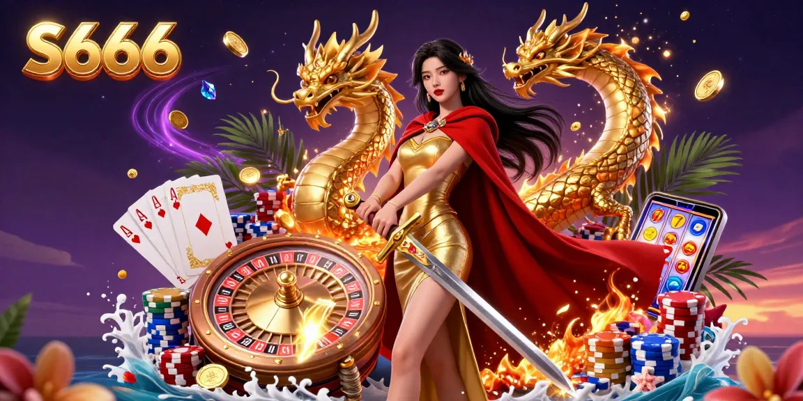 S666 offers a thrilling casino experience with vibrant graphics and dynamic gameplay, featuring a warrior queen and a golden dragon.