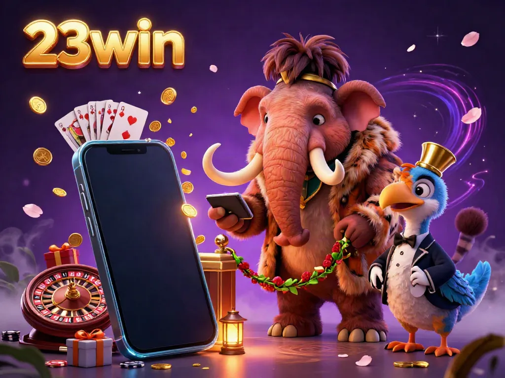 Experience thrilling gaming with 23win featuring lively characters in a vibrant casino setting.