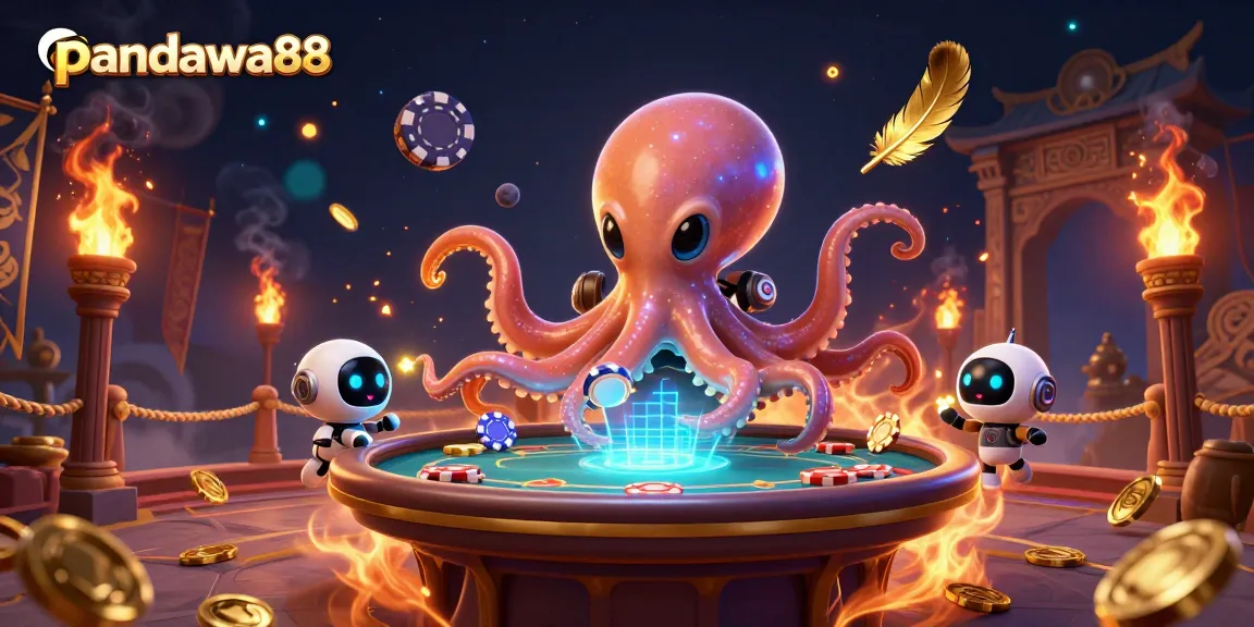 Experience thrilling gameplay at pandawa88 with an alien octopus dealer operating an exciting poker table.