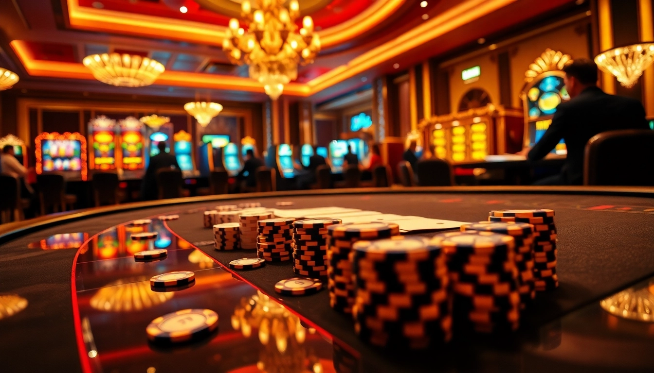 Experience thrilling gambling at https://luongsontv5.com/ with a luxurious casino atmosphere, vibrant poker dynamics, and excited players.