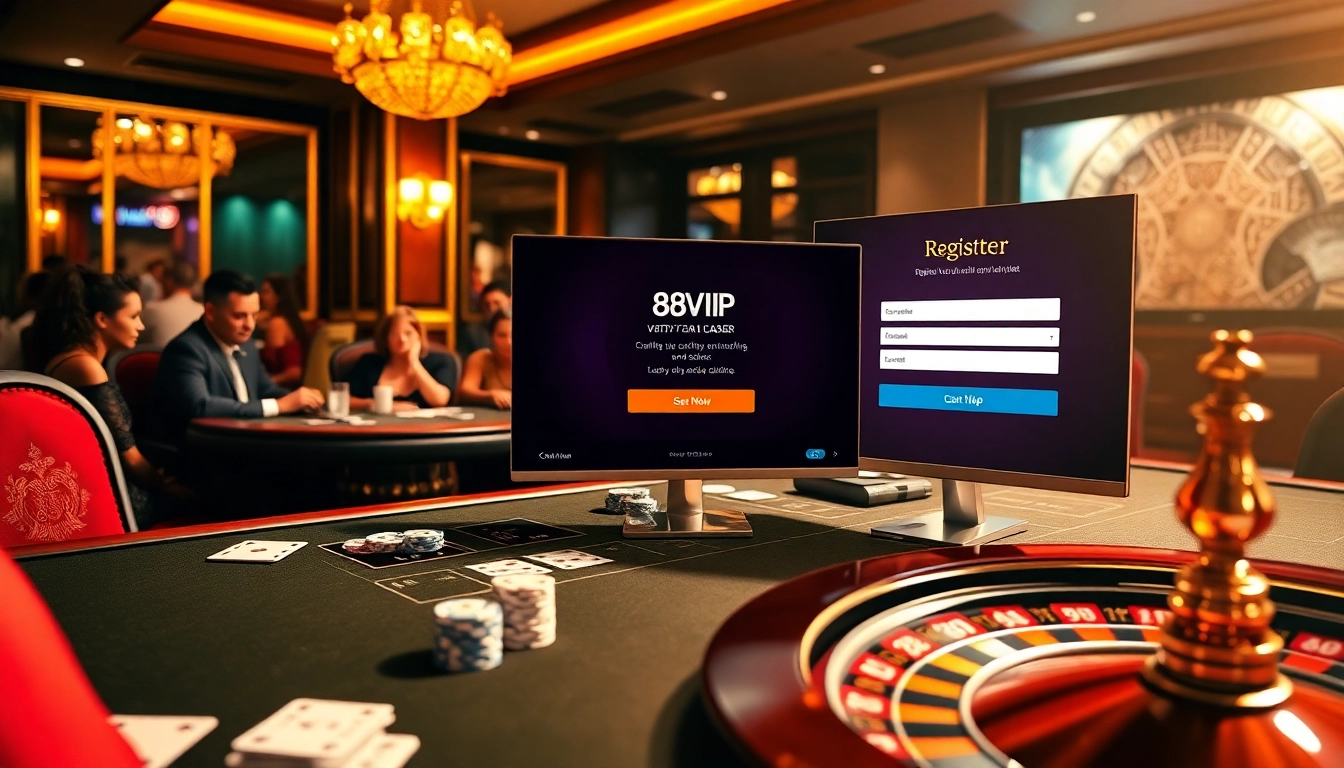 Registering at Đăng Ký Nhà Cái 68VIP with dynamic casino elements showcasing excitement.