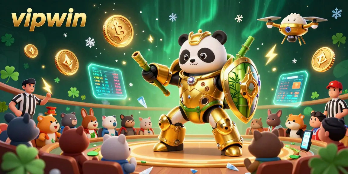 The 3D golden panda mech showcases ultimate vipwin excitement in an online casino battle.