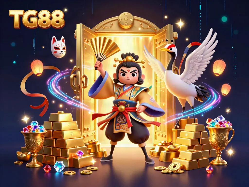 Experience the excitement of TG88 casino with vibrant characters and dazzling treasures.