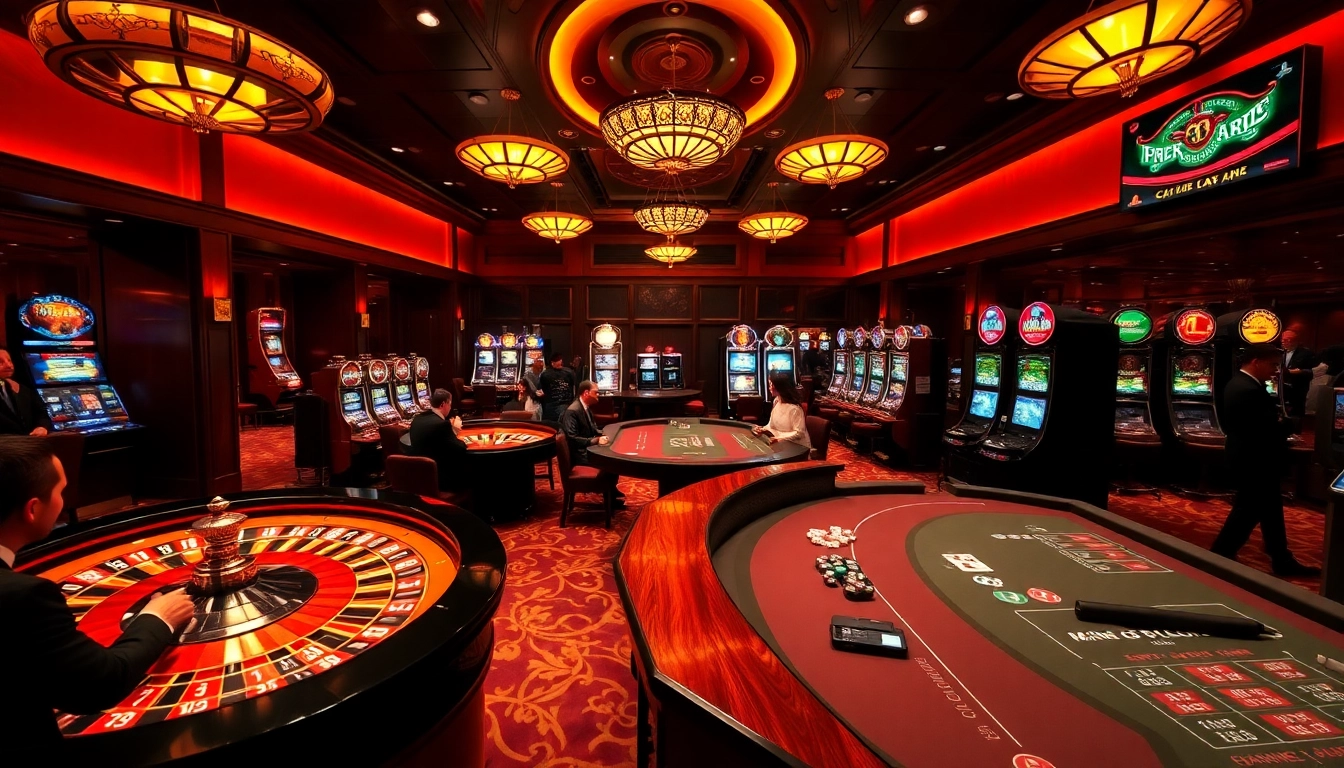 Enthusiastic players enjoying games at hm88 casino with luxurious decor and vibrant excitement.