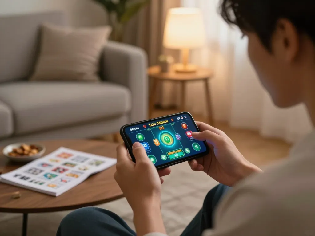 Engaging in tài xỉu online on a smartphone with cozy home settings
