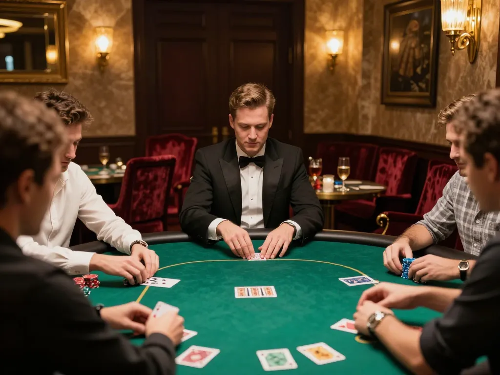High-stakes poker scene showcasing 789club's luxurious gaming environment with players at the table.