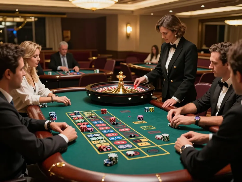 32win players placing bets at an exciting live dealer roulette table in a luxurious casino setting