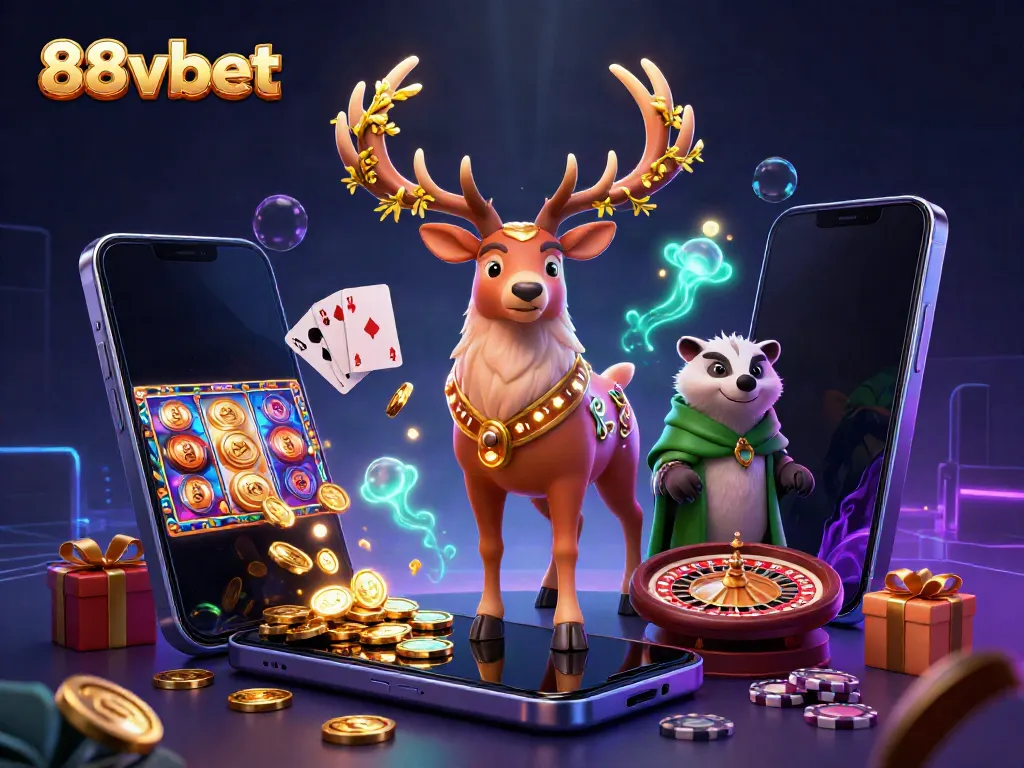 Experience 88vbet with a vibrant 3D casino scene showcasing gaming elements and characters.