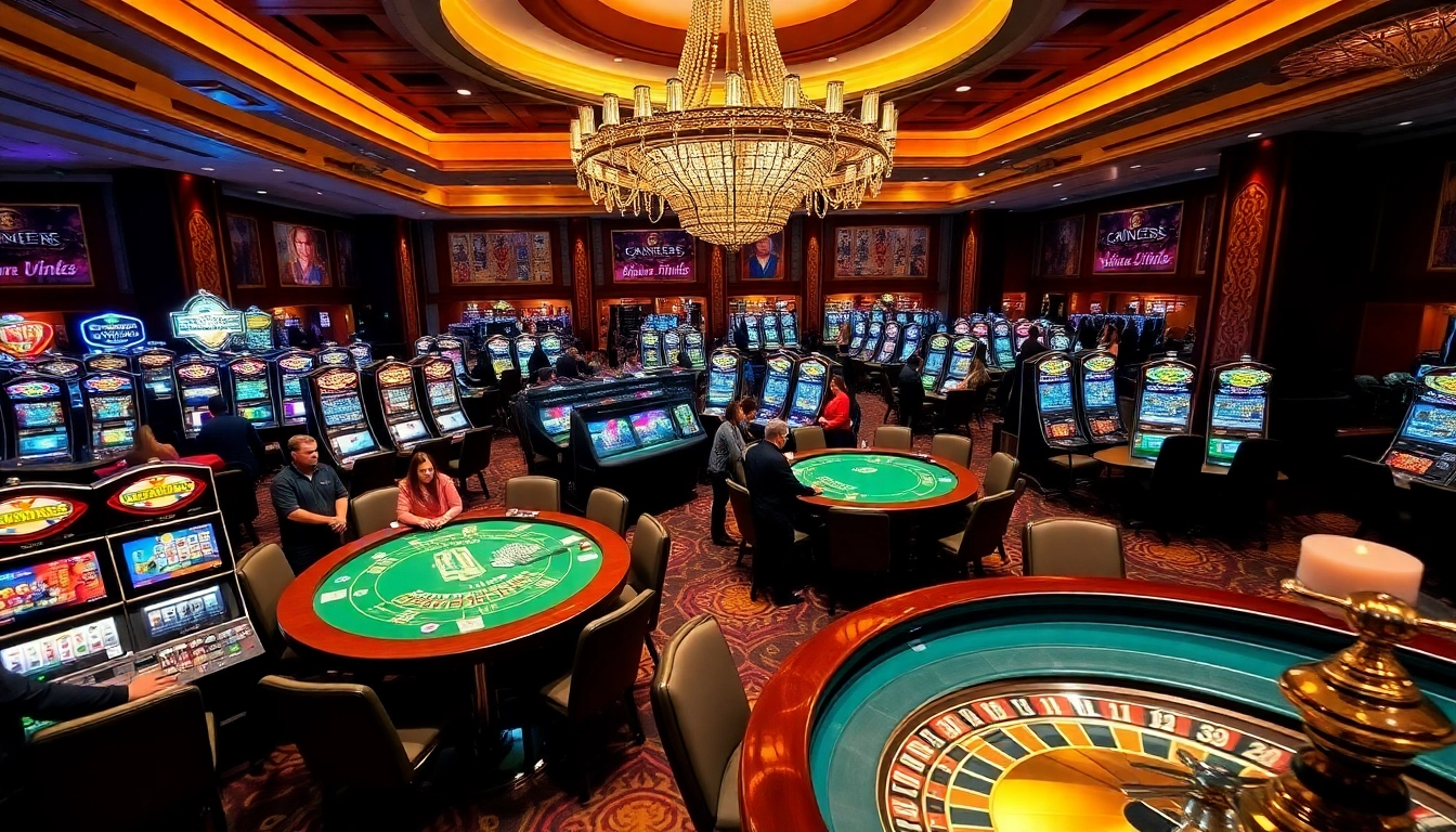 Exciting gaming experience at sun win featuring poker tables, slot machines, and roulette.