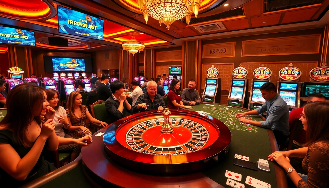 Experience the excitement of gambling at https://rr999.net/ with engaging casino visuals, including roulette wheels and poker tables.