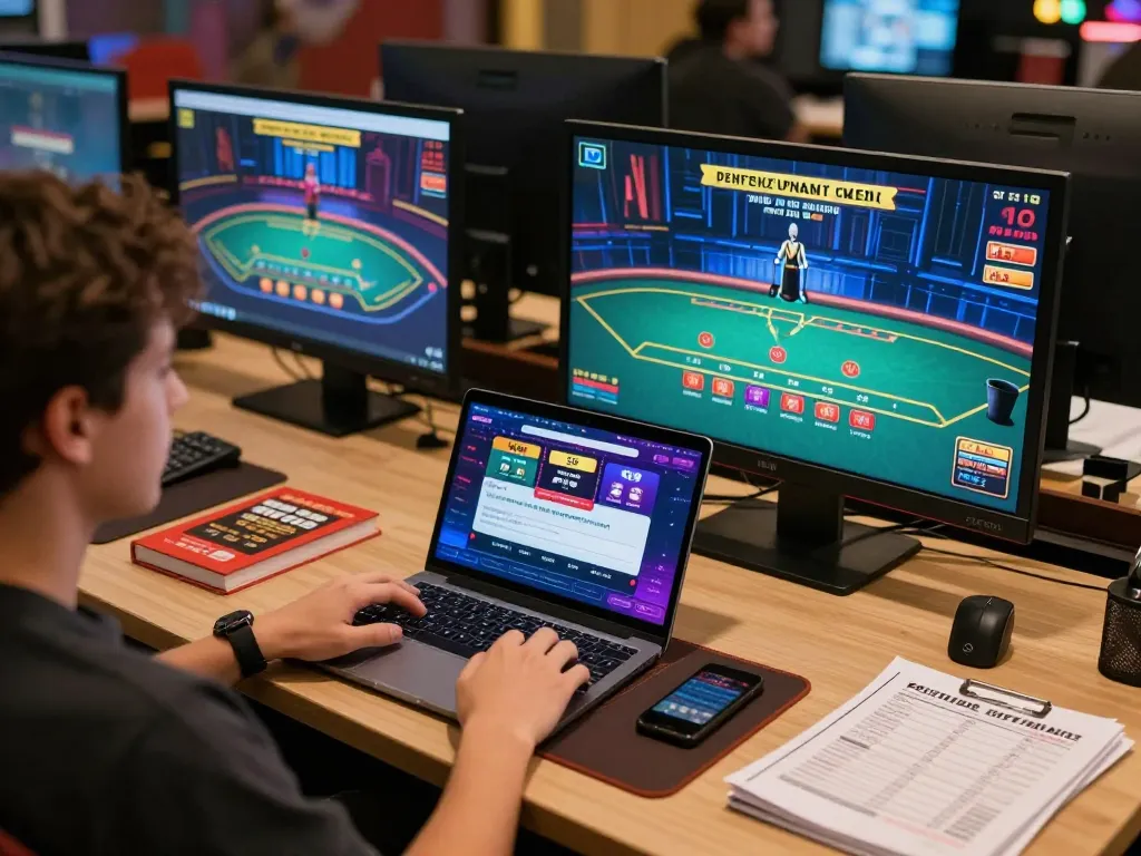 Engaging with 23WIN while playing live dealer blackjack at a stylish workstation