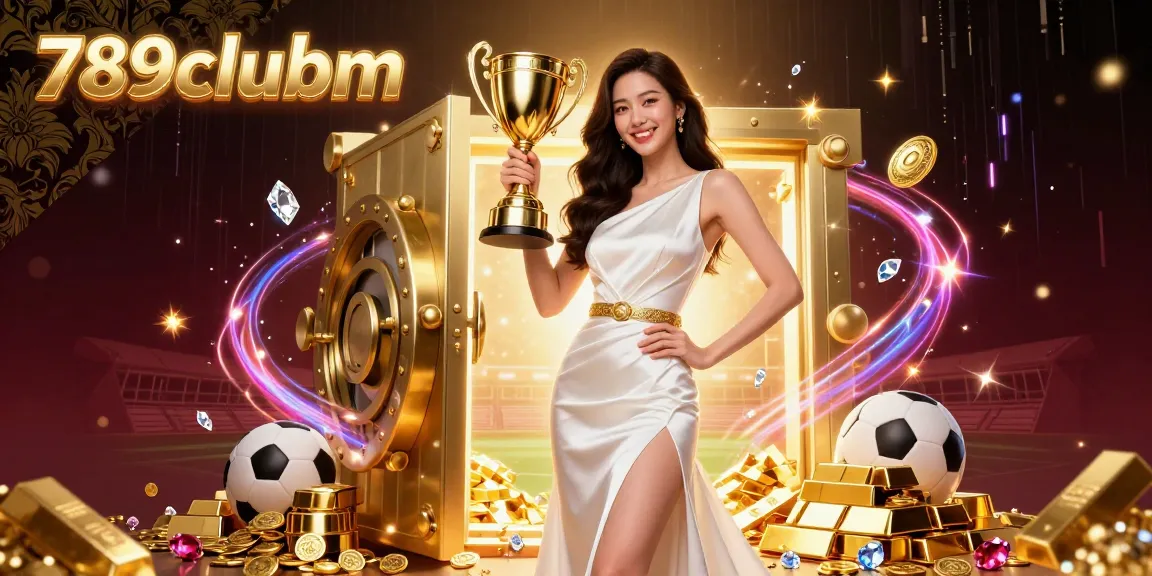 Experience sports betting excitement with 789clubm featuring a victorious woman with a trophy in a vibrant casino scene.