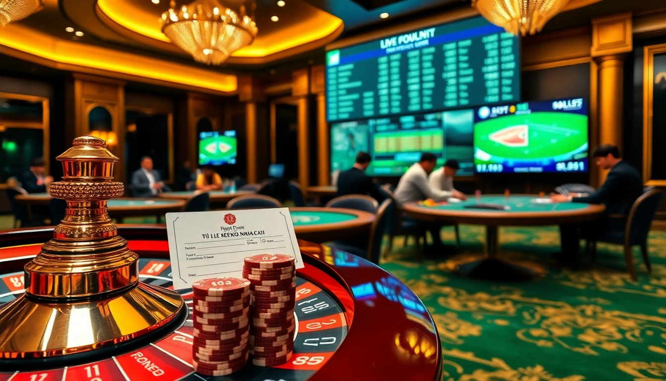 Betting experience featuring tỷ lệ kèo nhà cái displayed at a luxurious casino.