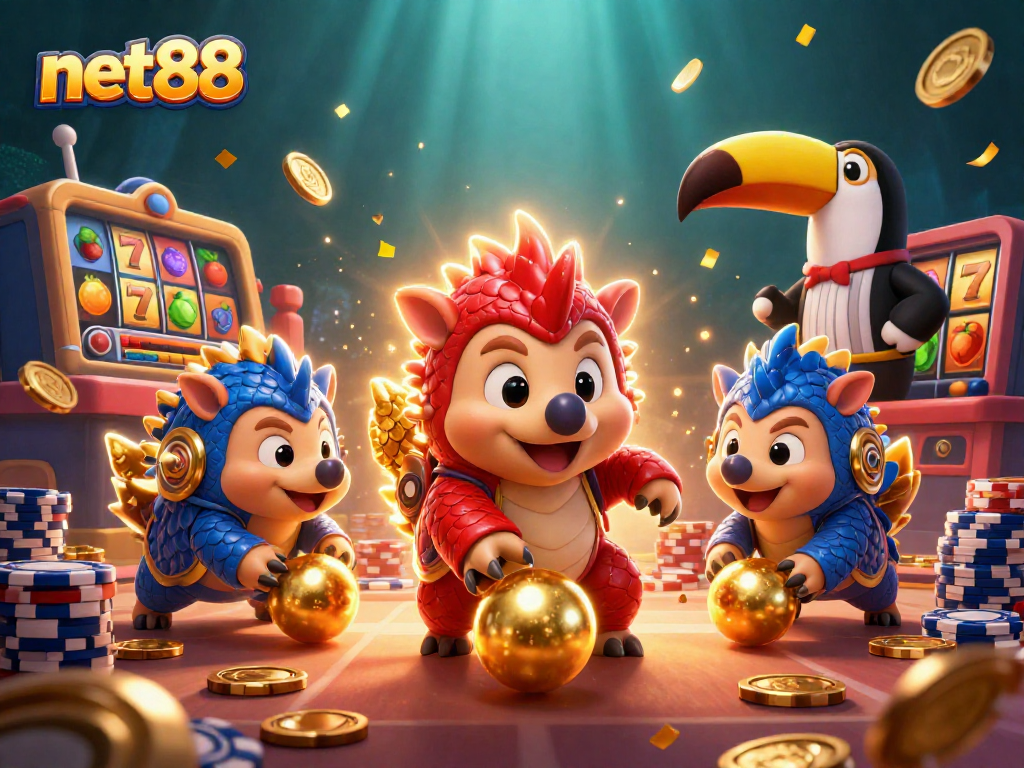 Engage with net88 through this vibrant 3D illustration showcasing thrilling slot adventures.