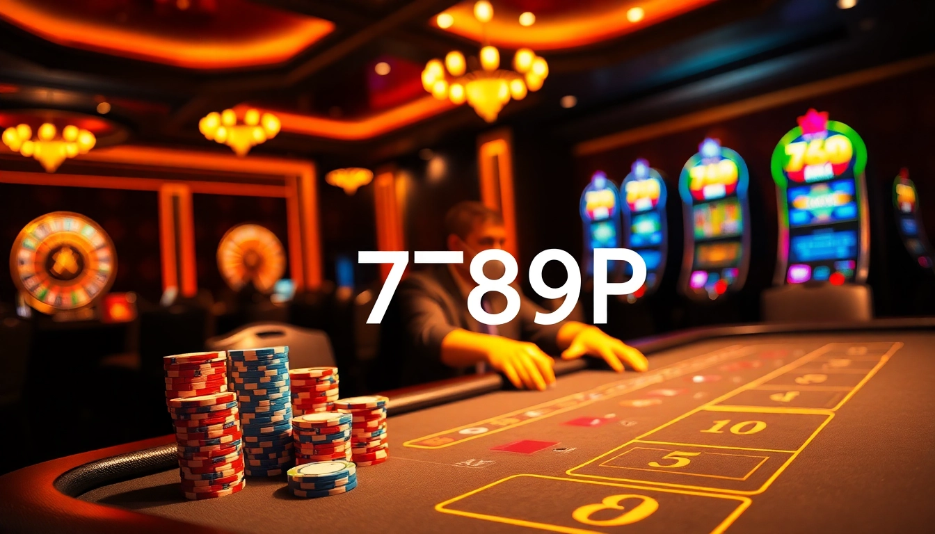 Poker players winning big at 789P casino with colorful chips and a luxurious atmosphere.