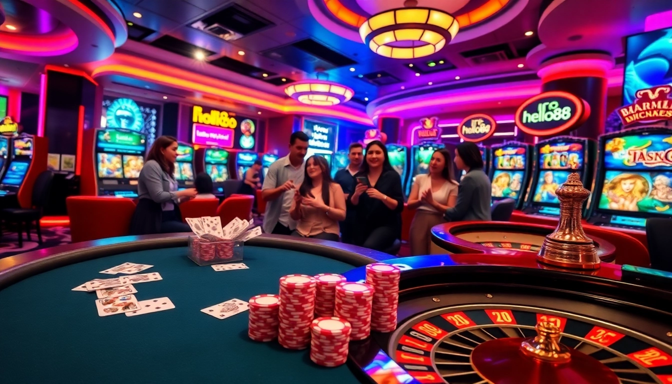 Experience the thrill of gambling at Hello88 with vibrant casino elements and engaging players.