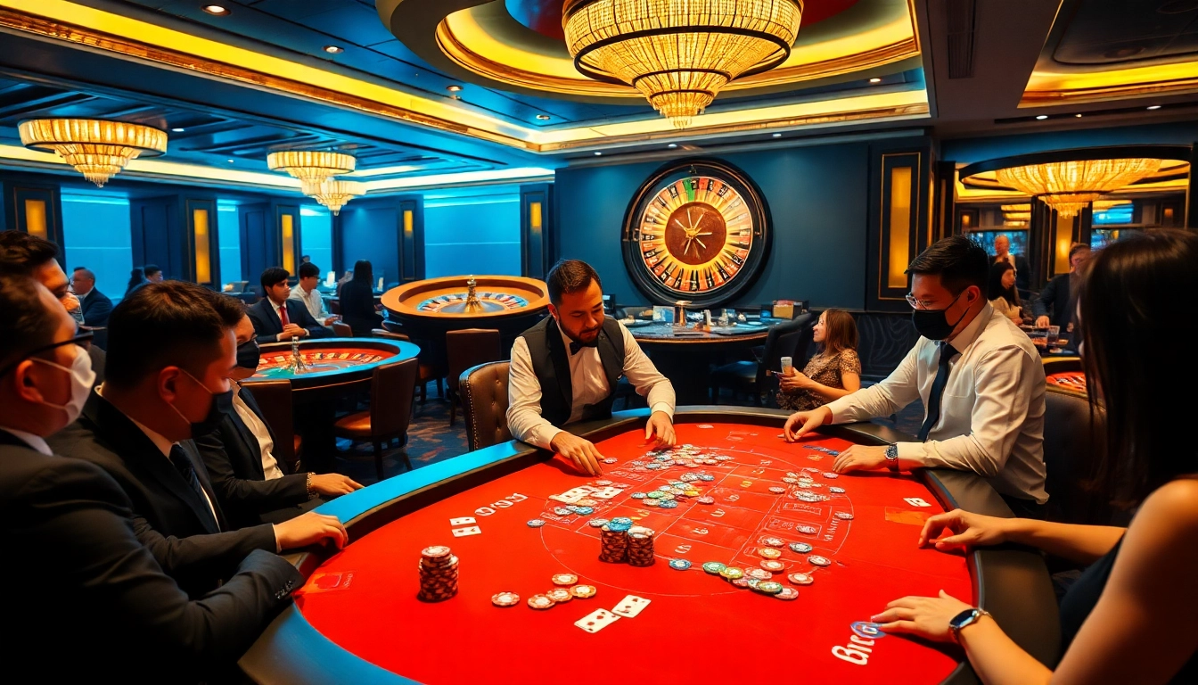 Players engaging in high-stakes gaming at VU88 casino, showcasing excitement and luxury.