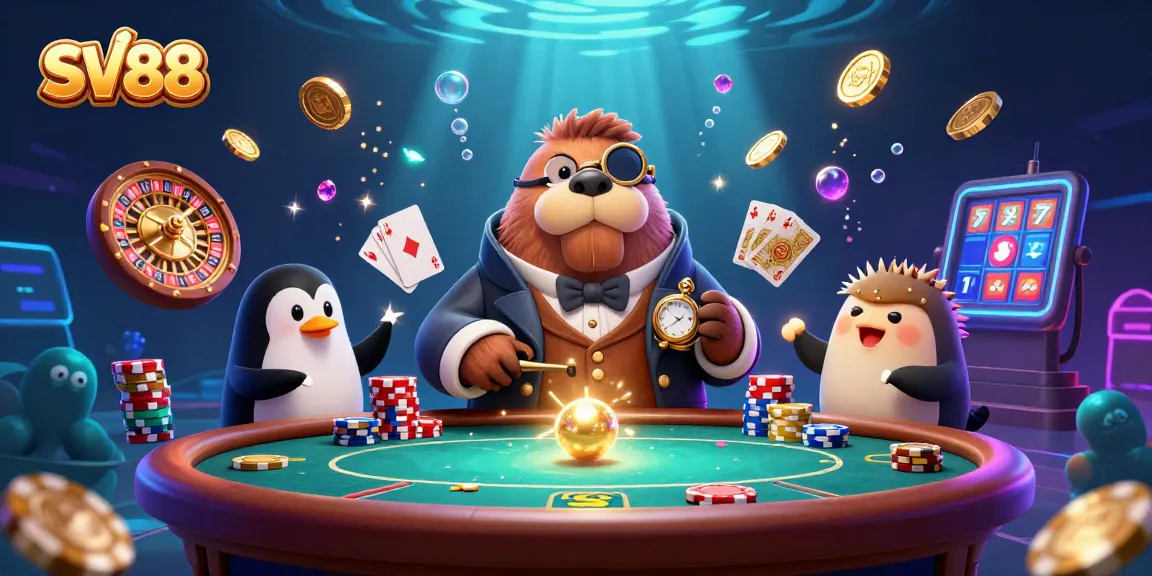 SV88 players enjoy a lively underwater poker game with charming characters and rich casino elements.