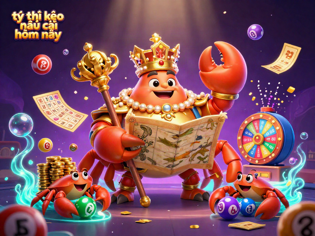Engage with tỷ lệ kèo nhà cái hôm nay through vibrant 3D illustration of a golden crab emperor and dynamic casino elements.