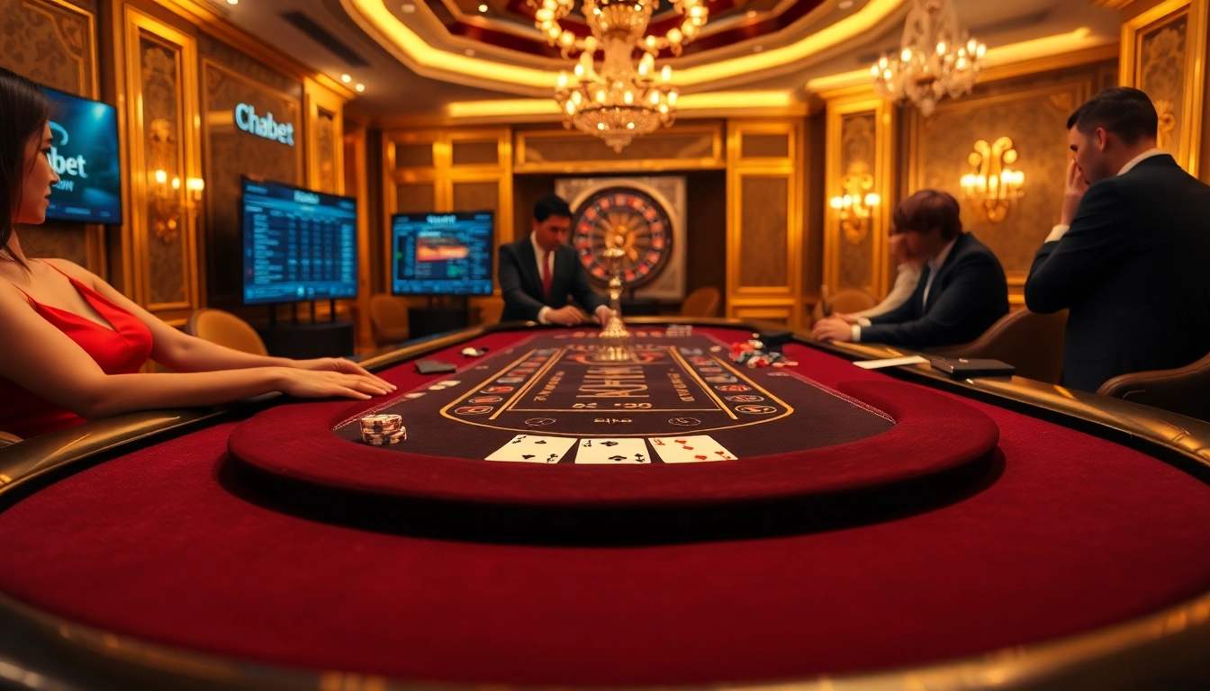 Exciting gameplay at thabet và kubet casino table, showcasing luxury and vibrant gambling atmosphere.