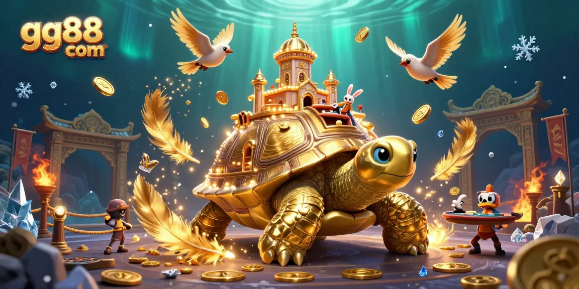 Experience thrilling games and big wins at gg88 com's vibrant casino scene with golden tortoise and rabbit dealer.