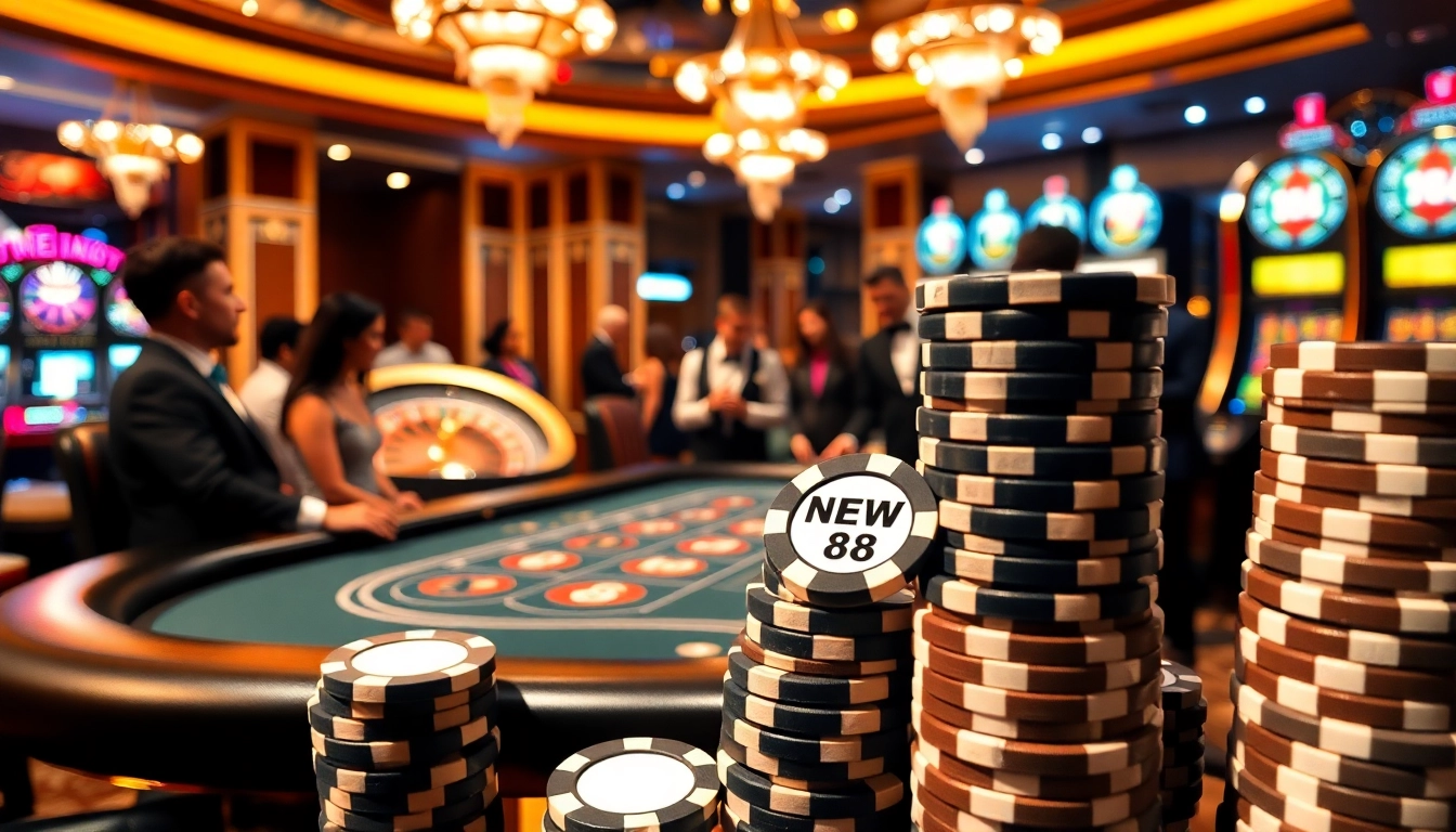 Experience the thrill of play with NEW 88 at an elegant casino table full of excitement.
