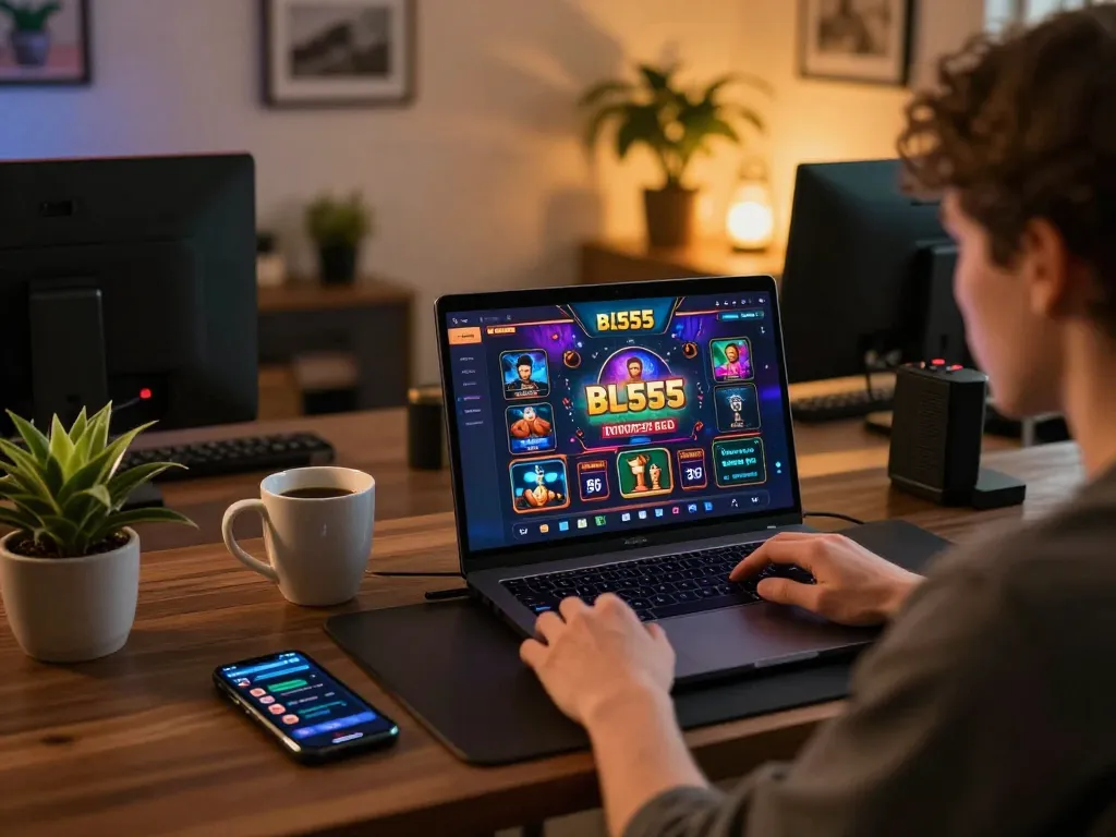 Engaging gameplay experience at bl555's online casino platform with modern gaming setup.