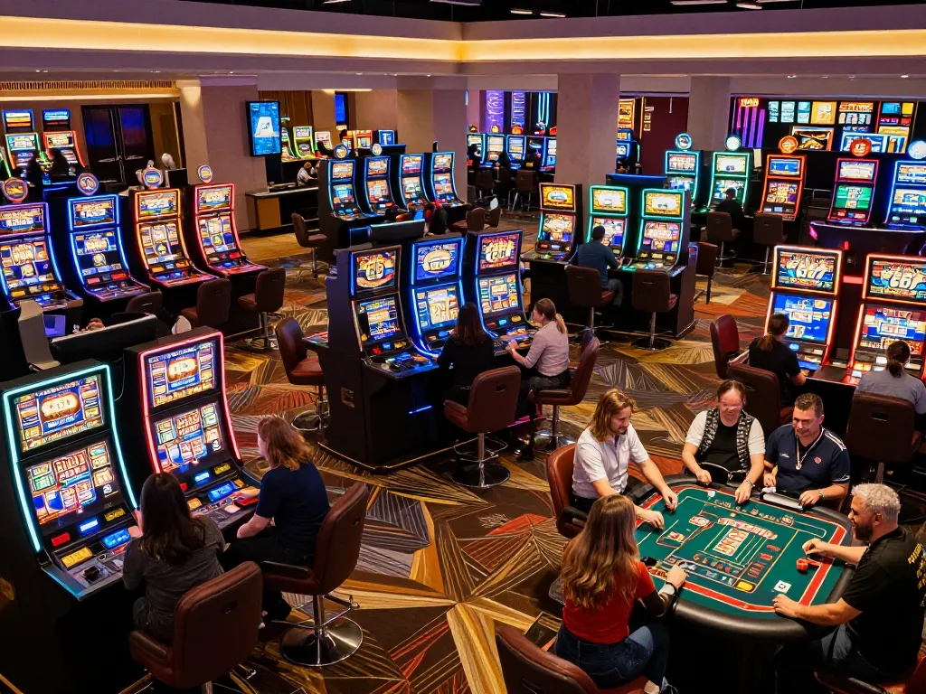 Players engaging in a vibrant gaming experience at F168 casino, lively atmosphere with dealers and games