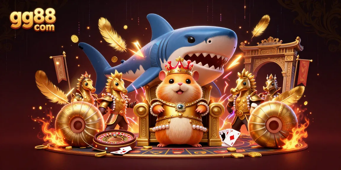 Experience thrilling games at gg88 com with our vibrant casino-themed illustration featuring the king hamster.