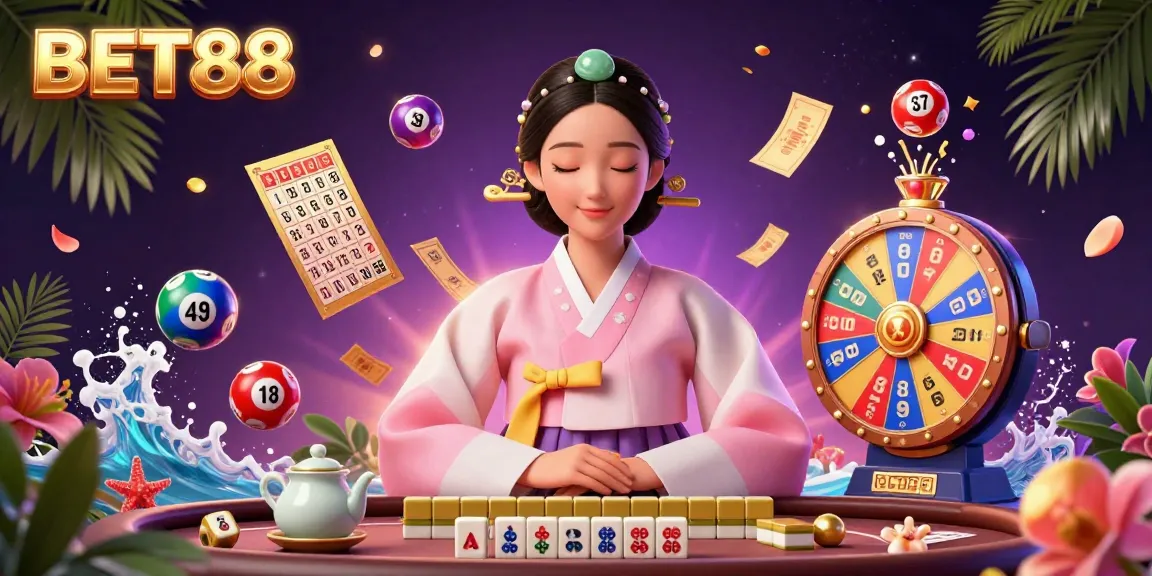 Spin and win at BET88 with vibrant lottery balls and a picturesque scene of celebration.