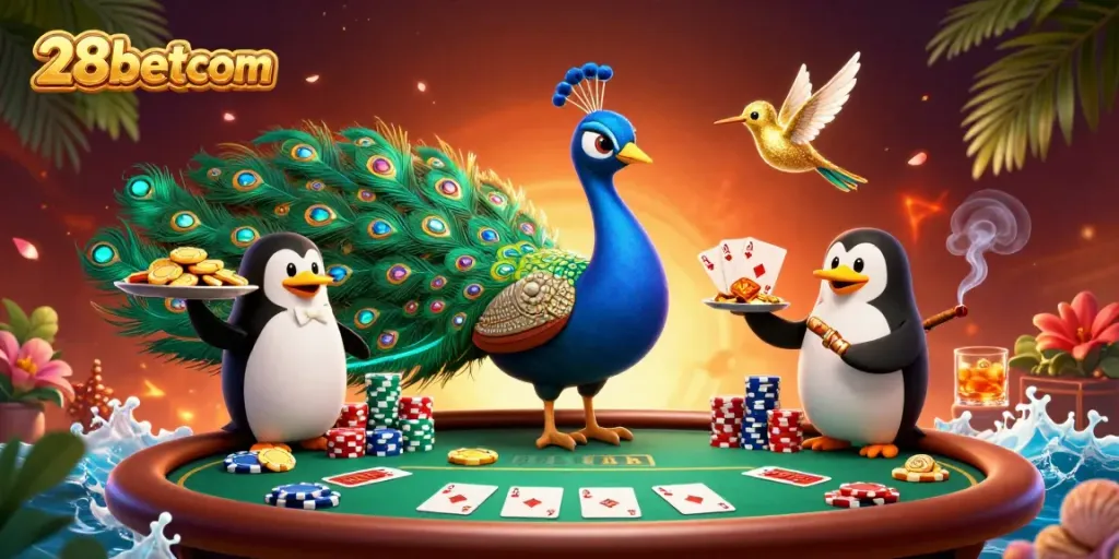 Experience exciting poker games at 28betcom with vibrant characters and dynamic casino elements.