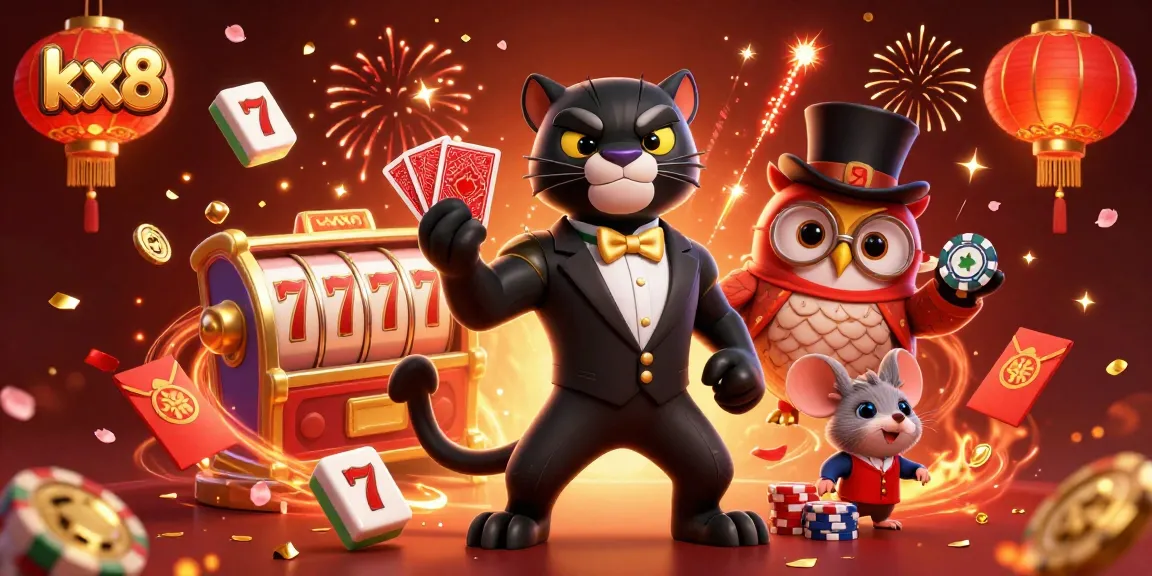 Play thrilling games at kx8, featuring lively characters and dynamic casino elements in a vibrant atmosphere.