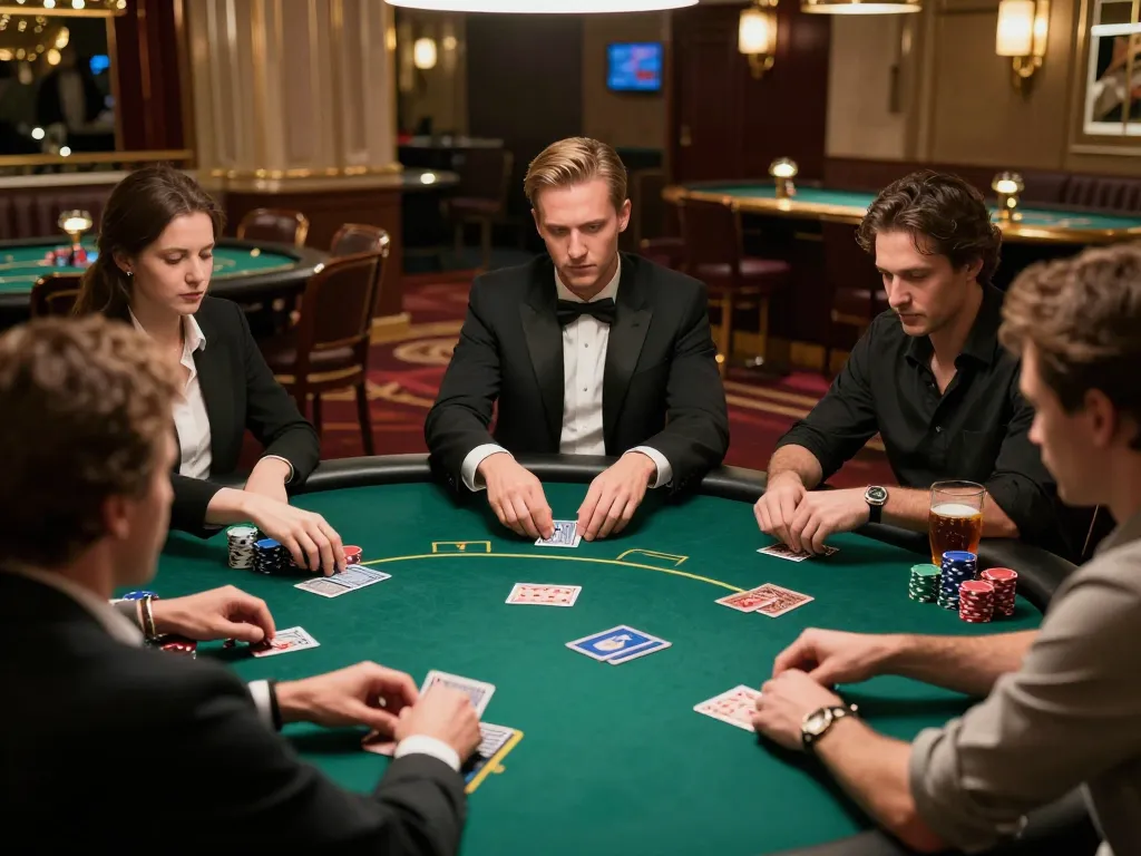 alc88 players strategizing in an upscale poker game surrounded by luxury decor