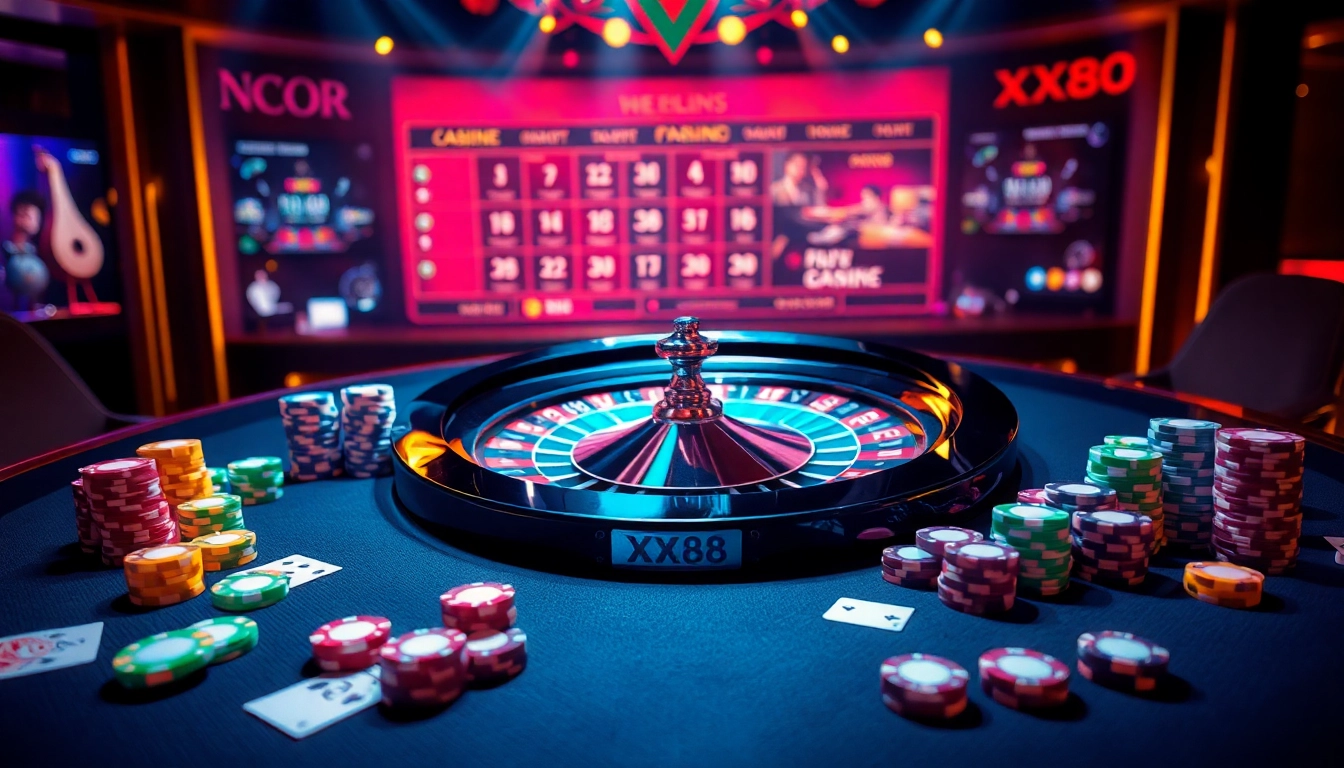 Experience the thrill of online gambling at https://xx88.boats/ with vibrant casino tables and gaming elements.