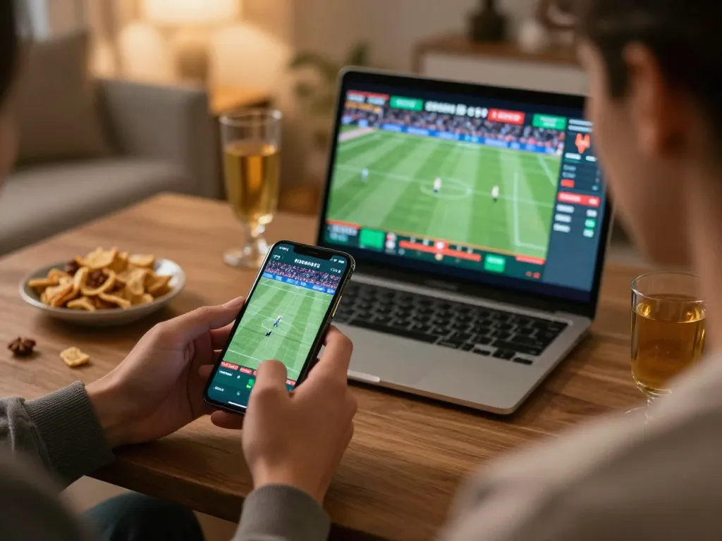 Nhận định kèo during live sports betting on smartphone, showcasing engaging betting setup.