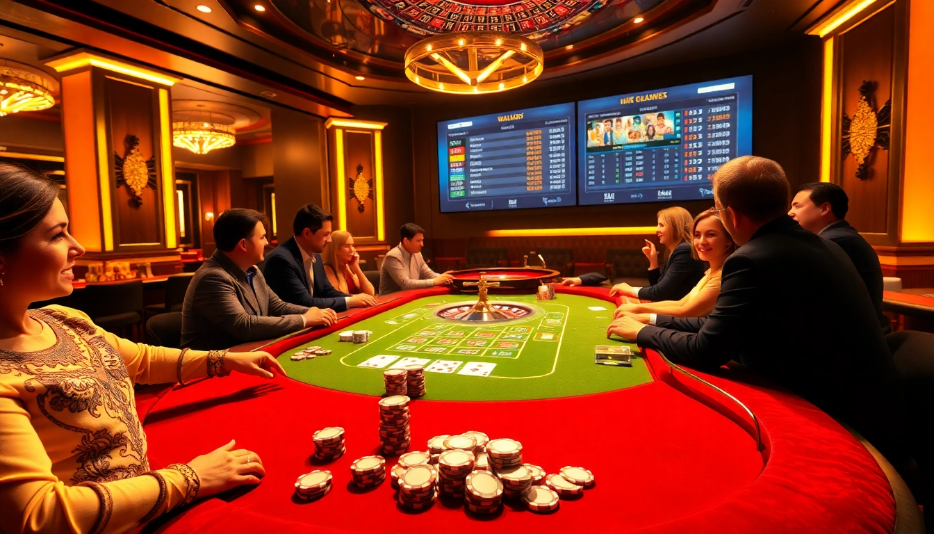 Experience excitement and strategy at https://mb66.golf/ poker table amidst vibrant casino decor.